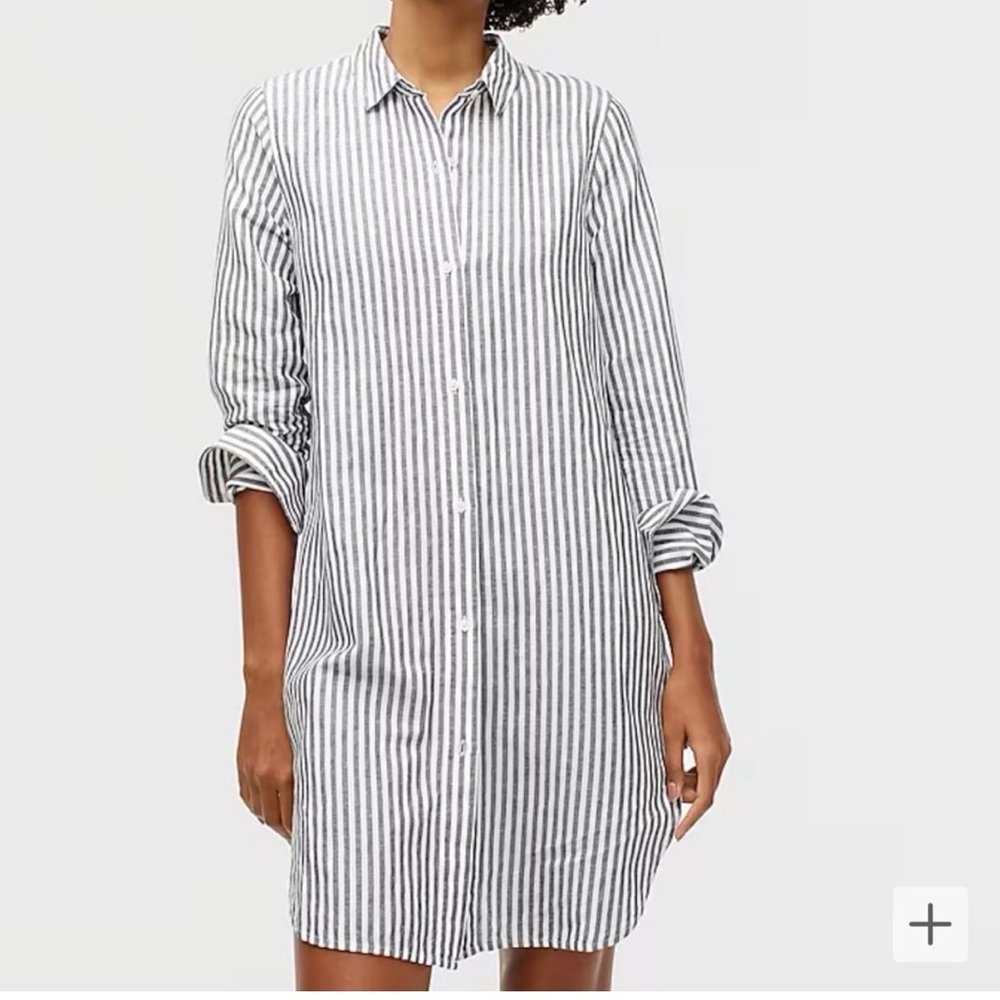 J Crew Classic-fit beach shirt in black & white striped linen-cotton blend